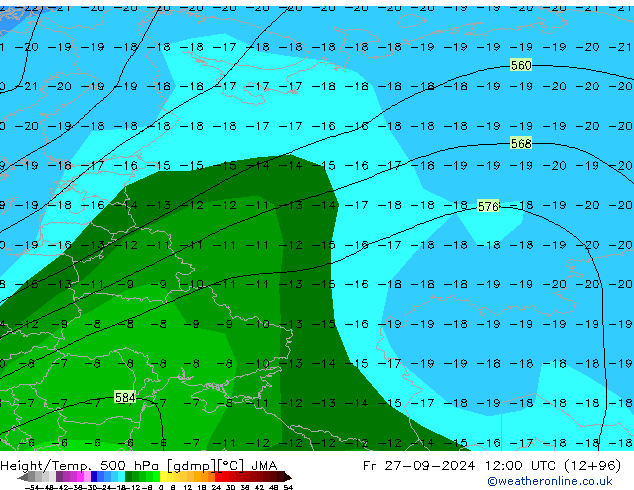 Height/Temp. 500 hPa JMA Pá 27.09.2024 12 UTC