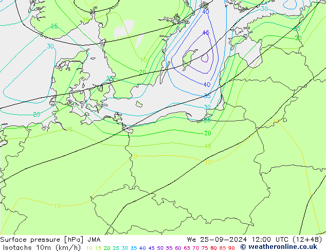 Isotachs (kph) JMA We 25.09.2024 12 UTC