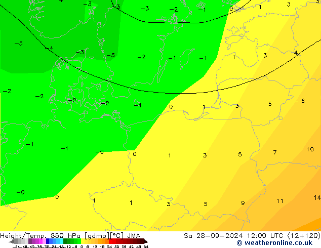 Yükseklik/Sıc. 850 hPa JMA Cts 28.09.2024 12 UTC