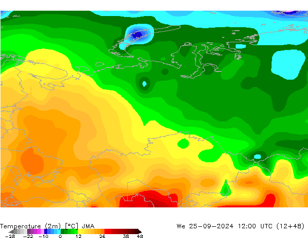 Temperature (2m) JMA We 25.09.2024 12 UTC