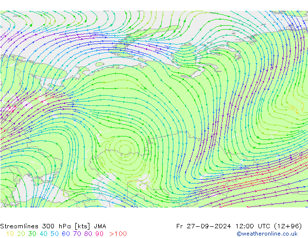 Streamlines 300 hPa JMA Fr 27.09.2024 12 UTC