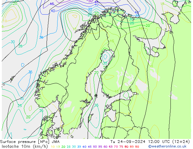 Isotachen (km/h) JMA Di 24.09.2024 12 UTC