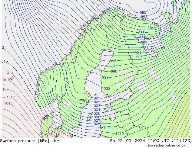 Surface pressure JMA Sa 28.09.2024 12 UTC