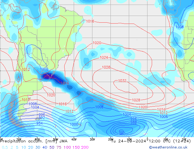 Precipitation accum. JMA Út 24.09.2024 12 UTC