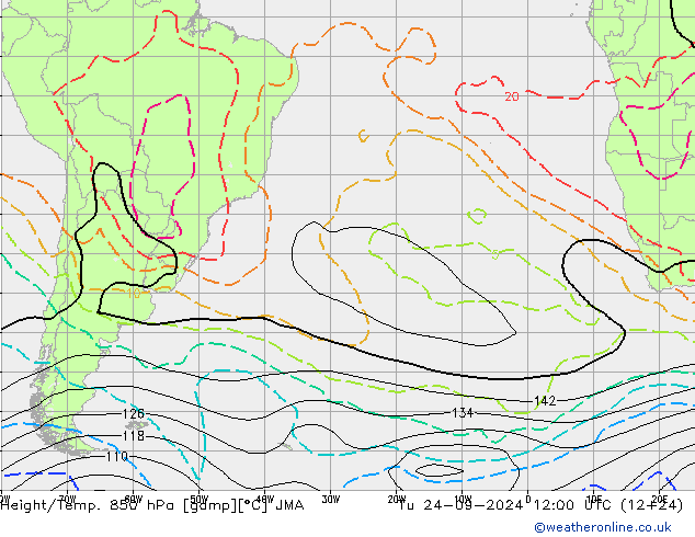 Height/Temp. 850 hPa JMA Tu 24.09.2024 12 UTC