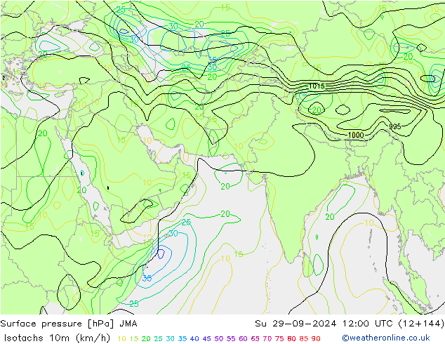 Isotachs (kph) JMA  29.09.2024 12 UTC