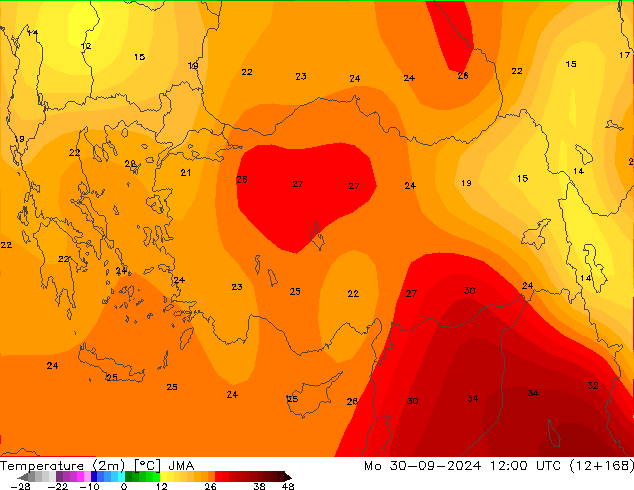 Temperature (2m) JMA Mo 30.09.2024 12 UTC