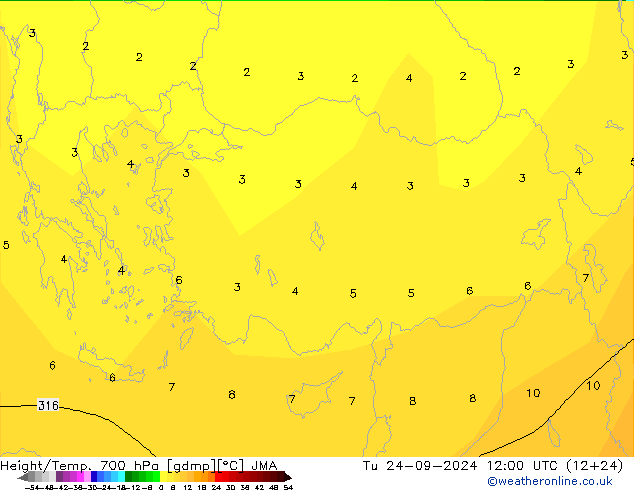 Height/Temp. 700 hPa JMA mar 24.09.2024 12 UTC