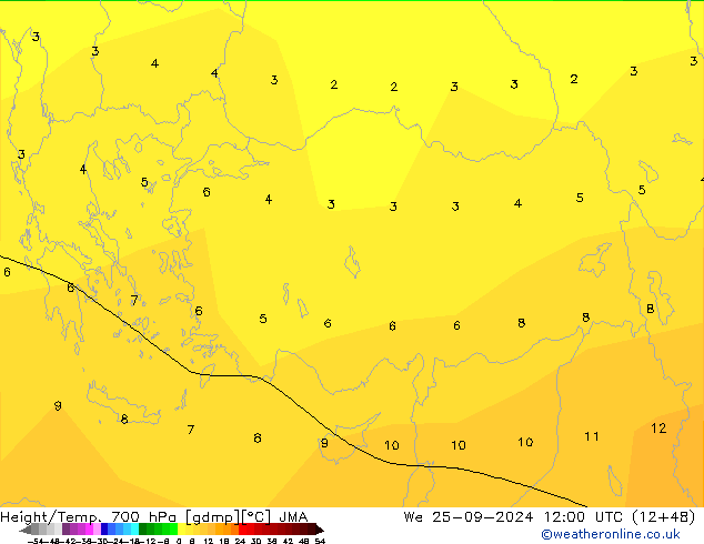 Height/Temp. 700 гПа JMA ср 25.09.2024 12 UTC