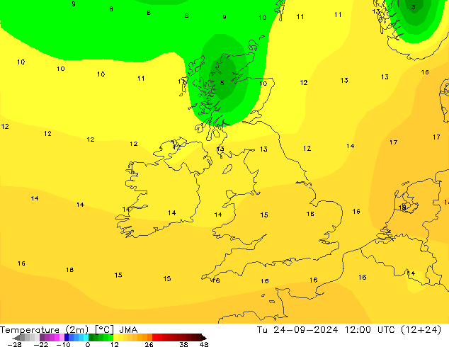 Temperature (2m) JMA Út 24.09.2024 12 UTC