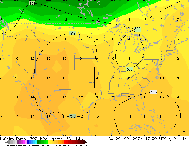 Height/Temp. 700 hPa JMA Su 29.09.2024 12 UTC