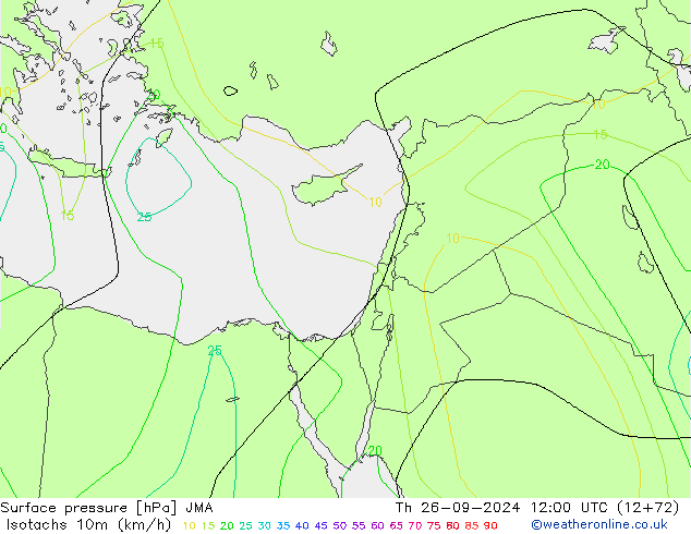 Isotachs (kph) JMA  26.09.2024 12 UTC