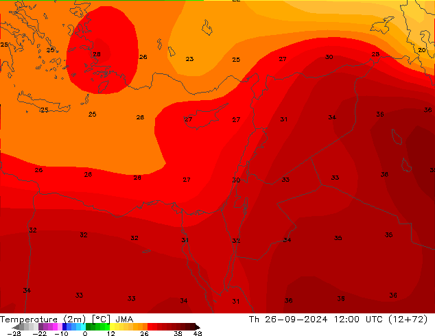 Temperatura (2m) JMA gio 26.09.2024 12 UTC