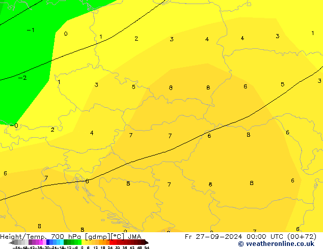 Yükseklik/Sıc. 700 hPa JMA Cu 27.09.2024 00 UTC