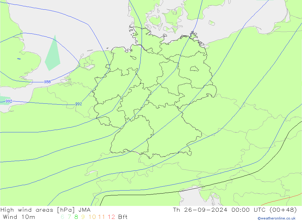 High wind areas JMA jue 26.09.2024 00 UTC