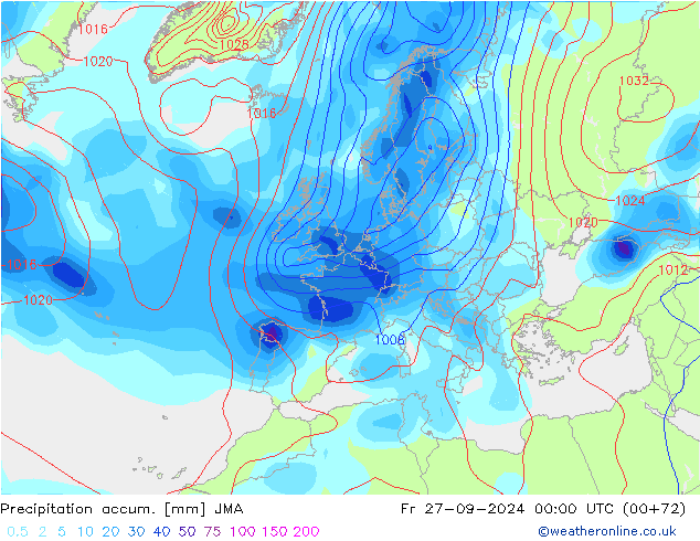 Precipitation accum. JMA Pá 27.09.2024 00 UTC