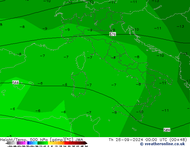 Hoogte/Temp. 500 hPa JMA do 26.09.2024 00 UTC