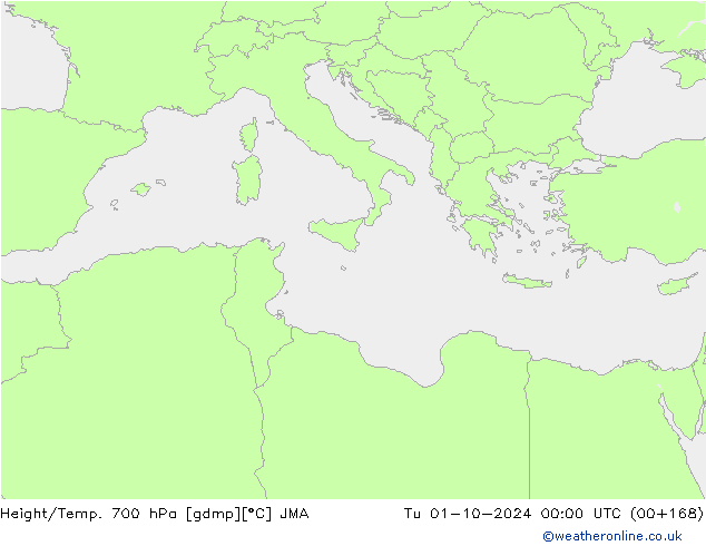 Height/Temp. 700 hPa JMA wto. 01.10.2024 00 UTC