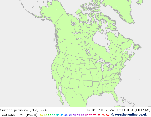 Eşrüzgar Hızları (km/sa) JMA Sa 01.10.2024 00 UTC