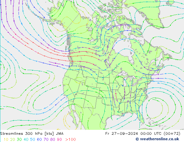 Linia prądu 300 hPa JMA pt. 27.09.2024 00 UTC