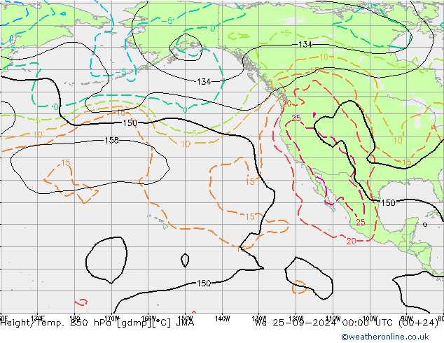 Height/Temp. 850 hPa JMA We 25.09.2024 00 UTC