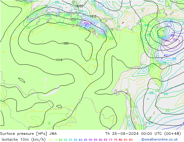 Isotachs (kph) JMA чт 26.09.2024 00 UTC