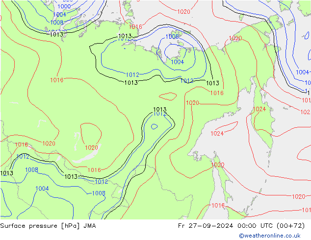 Luchtdruk (Grond) JMA vr 27.09.2024 00 UTC