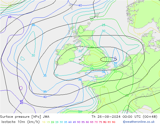 Isotachs (kph) JMA Th 26.09.2024 00 UTC