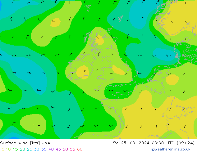 wiatr 10 m JMA śro. 25.09.2024 00 UTC