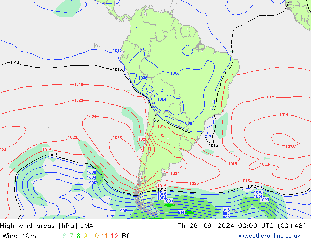 High wind areas JMA Th 26.09.2024 00 UTC