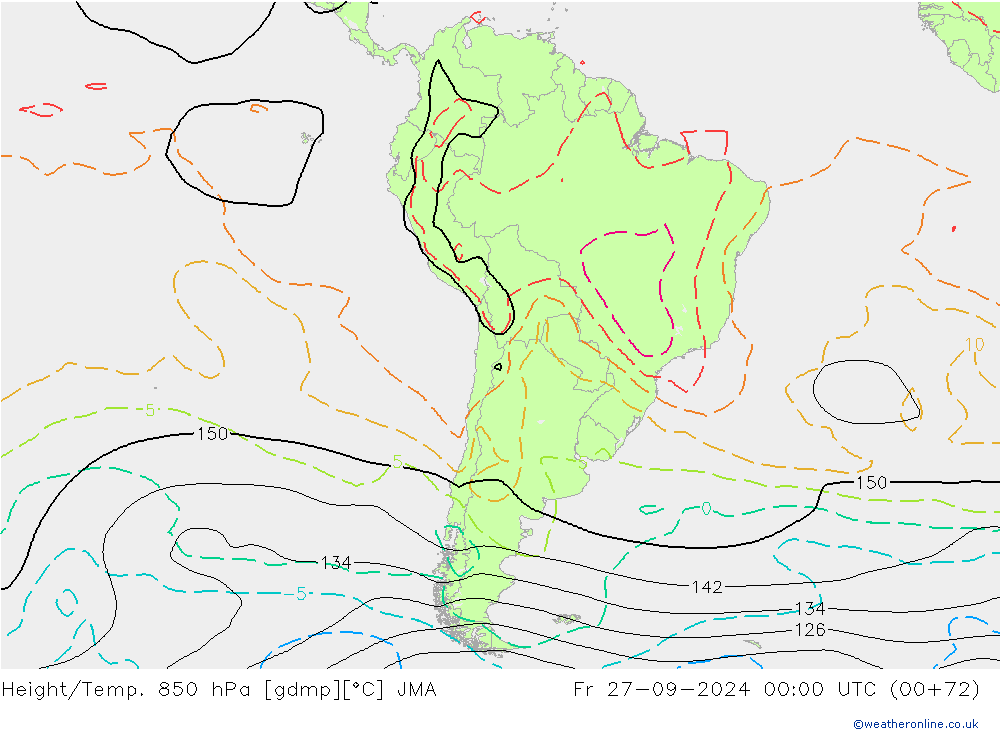 Hoogte/Temp. 850 hPa JMA vr 27.09.2024 00 UTC