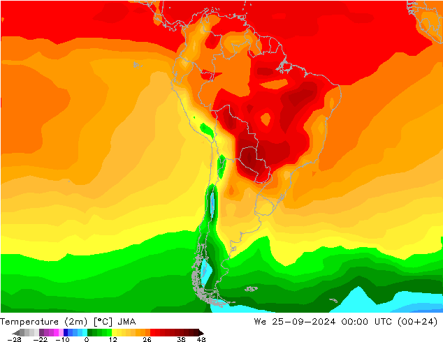 Temperatura (2m) JMA mer 25.09.2024 00 UTC