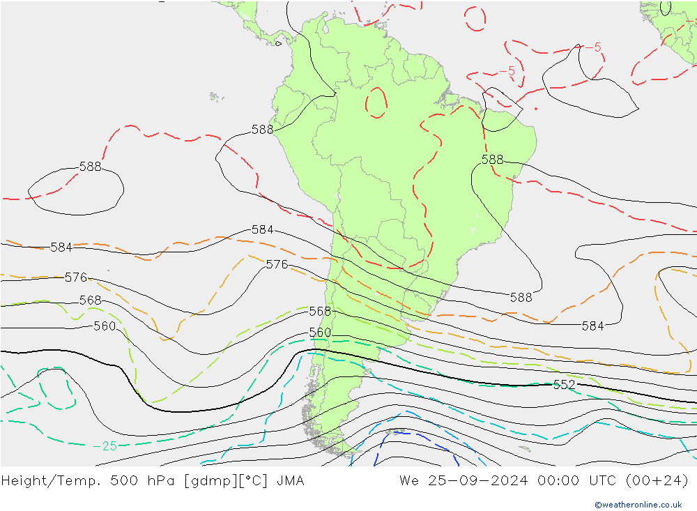 Height/Temp. 500 hPa JMA śro. 25.09.2024 00 UTC