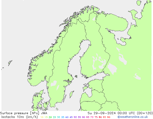 Isotachs (kph) JMA dim 29.09.2024 00 UTC