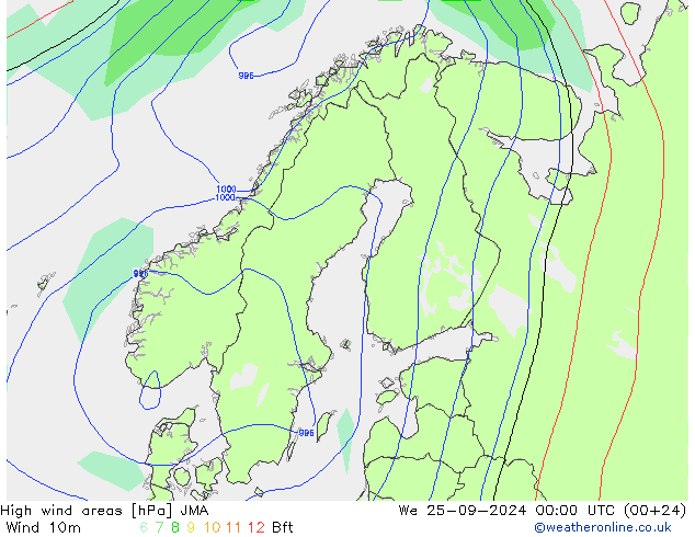 High wind areas JMA  25.09.2024 00 UTC