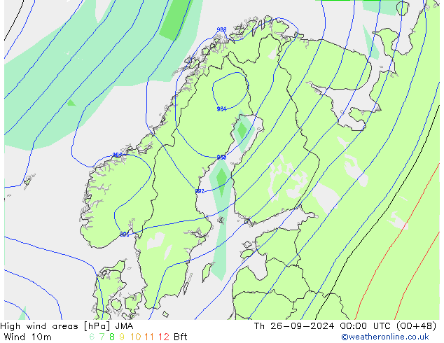 High wind areas JMA Th 26.09.2024 00 UTC