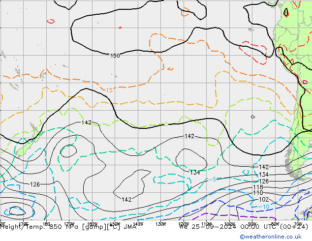 Geop./Temp. 850 hPa JMA mié 25.09.2024 00 UTC