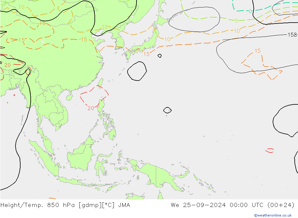 Height/Temp. 850 hPa JMA Qua 25.09.2024 00 UTC