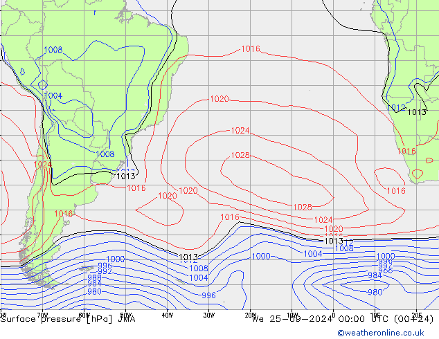 Atmosférický tlak JMA St 25.09.2024 00 UTC