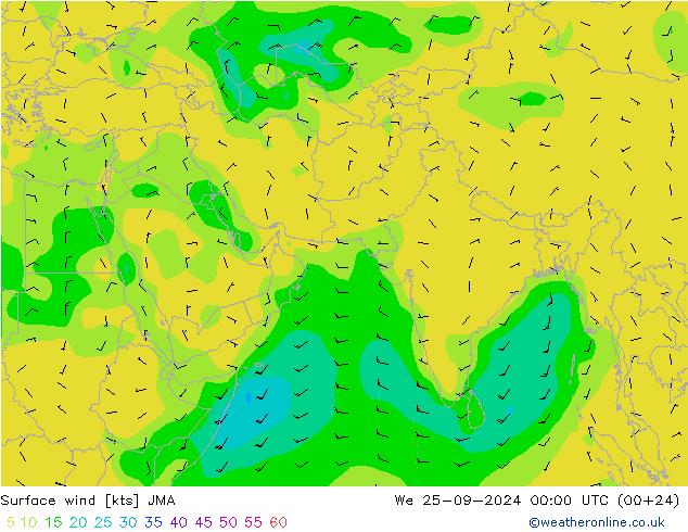 Surface wind JMA We 25.09.2024 00 UTC