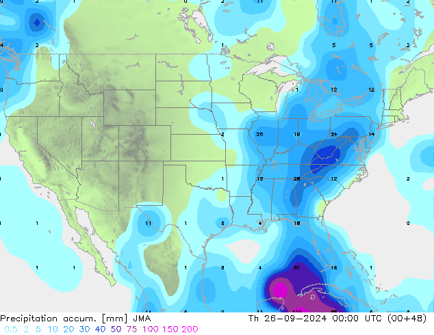 Precipitation accum. JMA Čt 26.09.2024 00 UTC