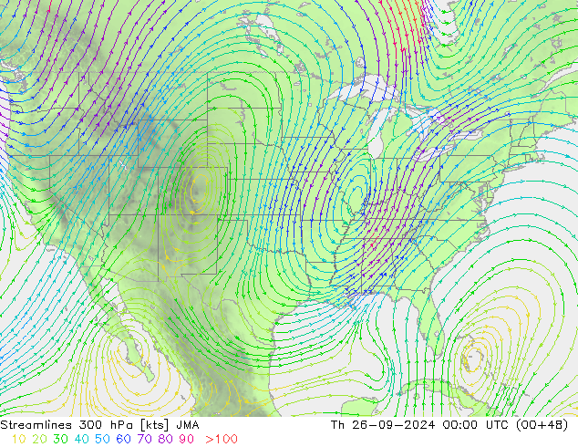 Línea de corriente 300 hPa JMA jue 26.09.2024 00 UTC