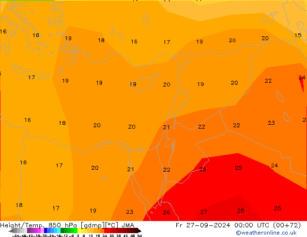 Height/Temp. 850 hPa JMA Sex 27.09.2024 00 UTC