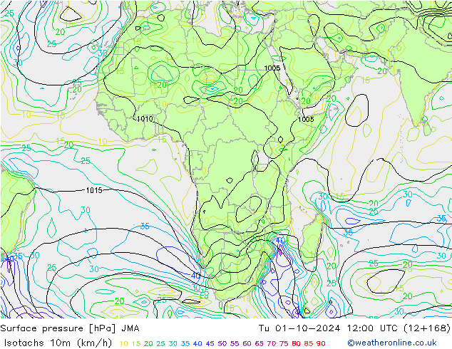 Isotachs (kph) JMA mar 01.10.2024 12 UTC