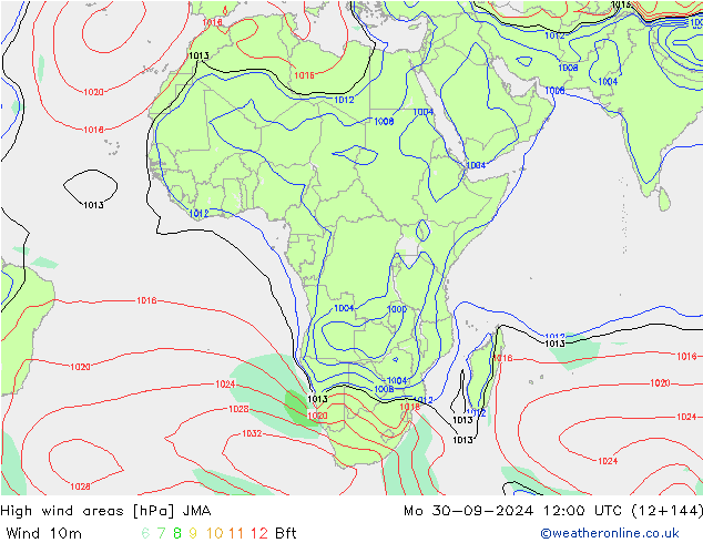 yüksek rüzgarlı alanlar JMA Pzt 30.09.2024 12 UTC