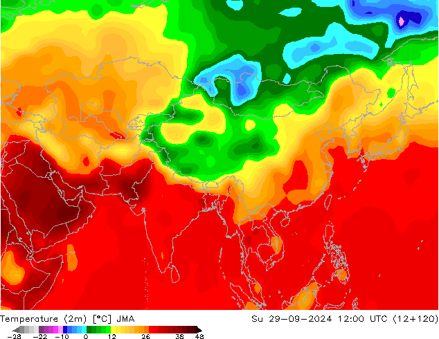 Temperature (2m) JMA Su 29.09.2024 12 UTC