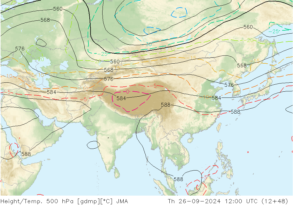 Yükseklik/Sıc. 500 hPa JMA Per 26.09.2024 12 UTC