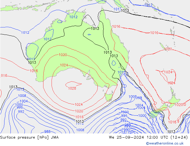 Presión superficial JMA mié 25.09.2024 12 UTC