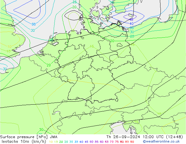 Isotachs (kph) JMA Qui 26.09.2024 12 UTC