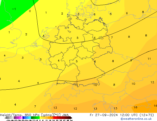 Yükseklik/Sıc. 850 hPa JMA Cu 27.09.2024 12 UTC